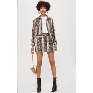 Topshop Moto Brown Snake Print Denim Mini Skirt, size 8